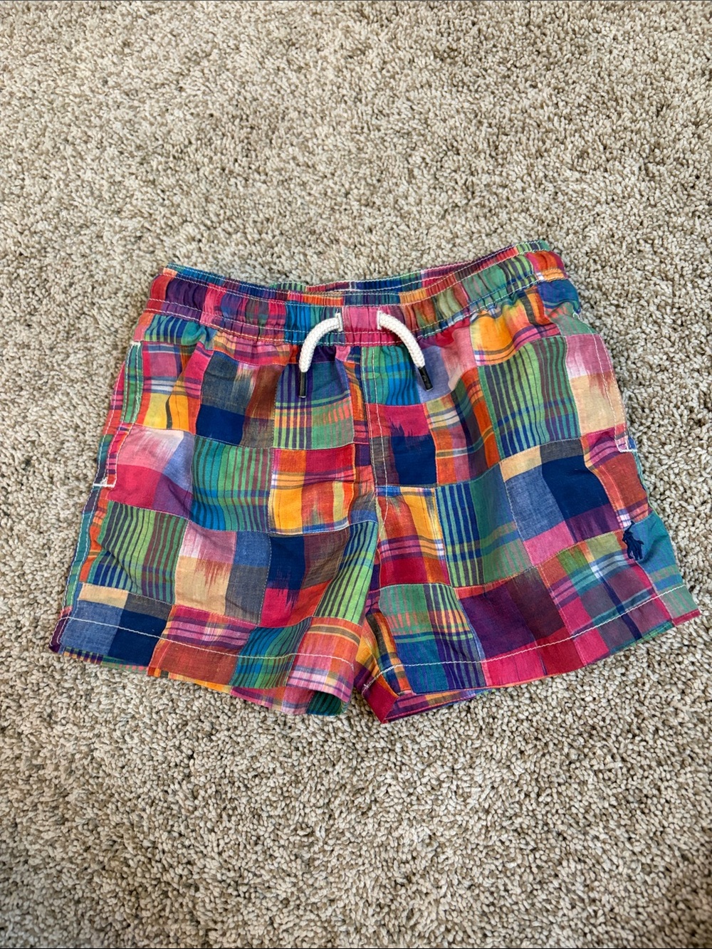 Polo Ralph Lauren Boys Multicolor Plaid Drawstring Swim Trunks